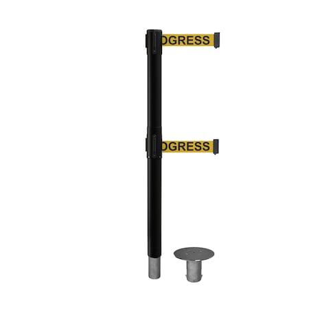 Stanchion Dual Belt Bar.Removable Base Black Post 11ft.Clea...Belt